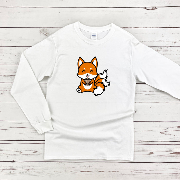 a white shirt with an orange fox on it