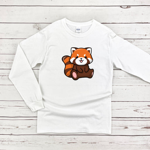 a white shirt with a red panda bear on it