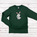 a green long sleeve shirt with a rabbit on it