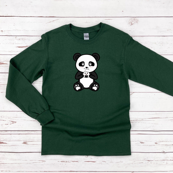 a green shirt with a panda bear on it