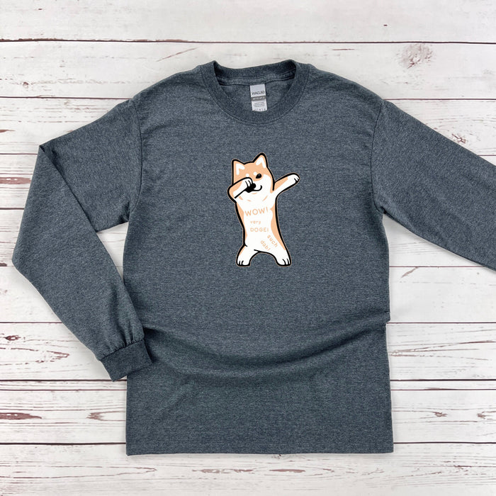 a gray shirt with a dog on it