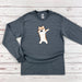 a gray shirt with a dog on it