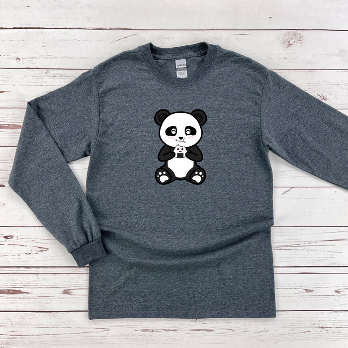 a long sleeved shirt with a panda bear on it