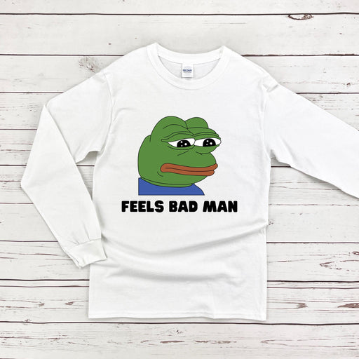 a white t - shirt with the words feels bad man on it