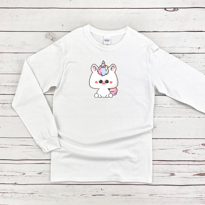 a white shirt with a unicorn on it