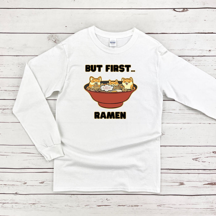 a white shirt that says but first, ramen