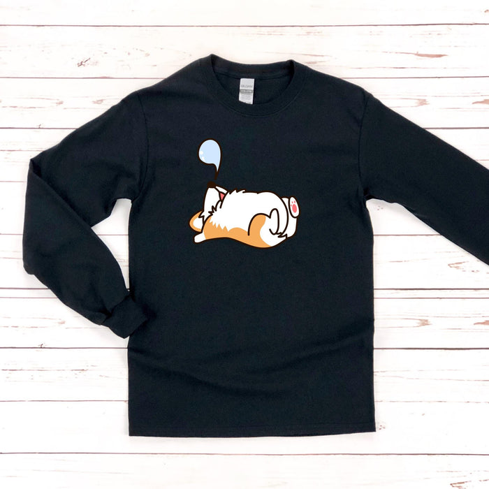 Cute Sleeping Dog Long Sleeve Shirt | Meme Shirt Japanese Shiba Inu Corgi Puppy Dogecoin Doge Anime Japan Cartoon Nap Snoozing