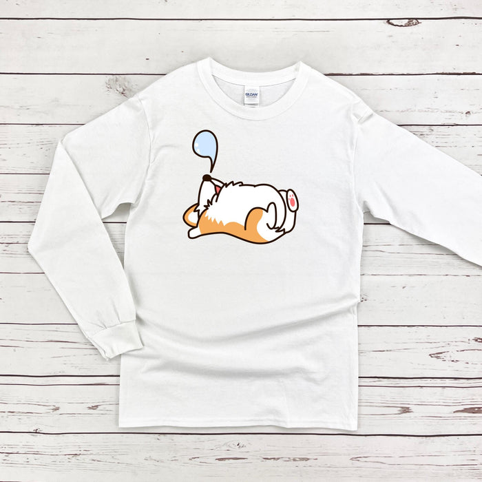 a white shirt with an orange and white dog on it