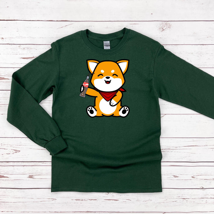 a green shirt with a picture of a dog on it