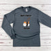 a gray shirt with a picture of a cat holding a baseball bat