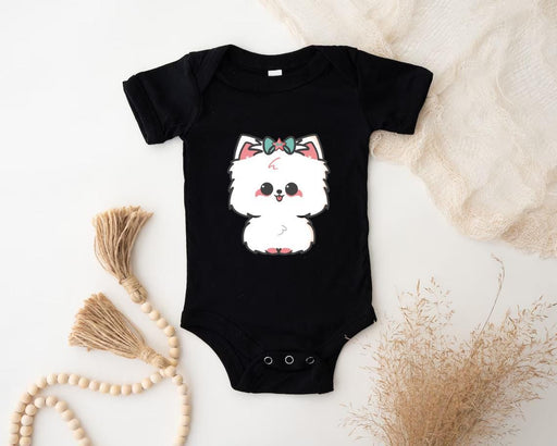 a baby bodysuit with a picture of a cat on it
