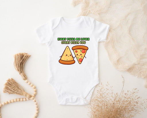 a baby bodysuit with a slice of pizza on it