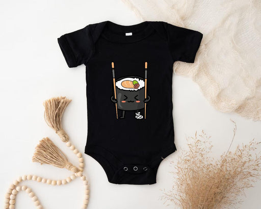 a baby bodysuit with a sushi character on it