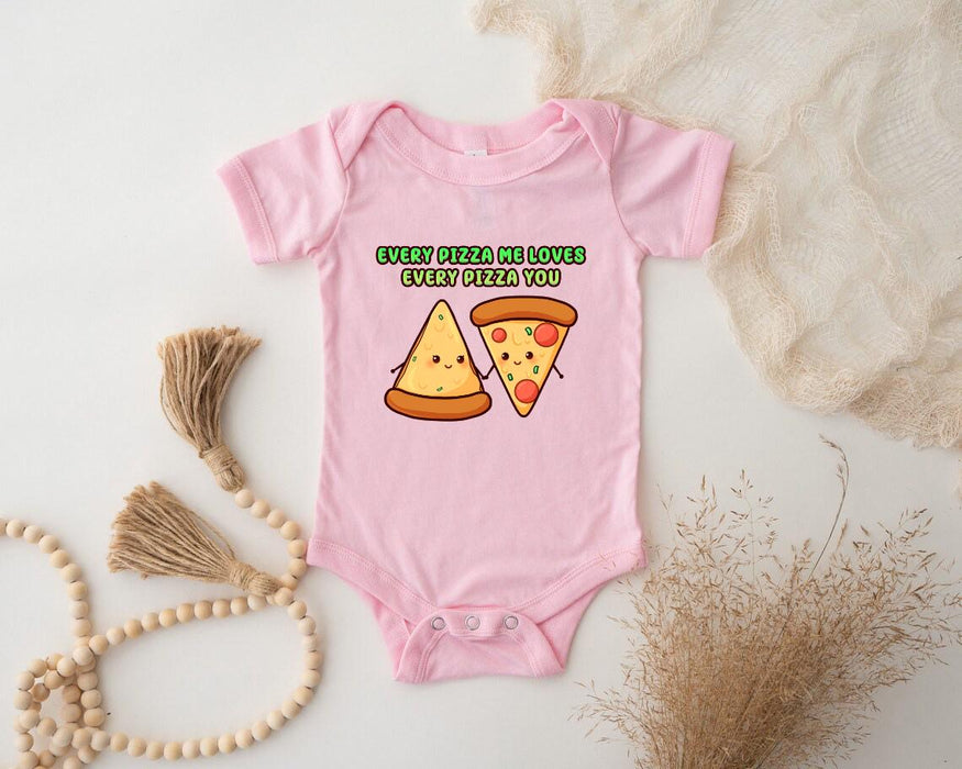 a baby bodysuit with a slice of pizza on it
