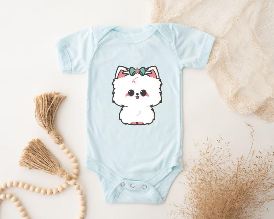 a baby bodysuit with a picture of a koala on it