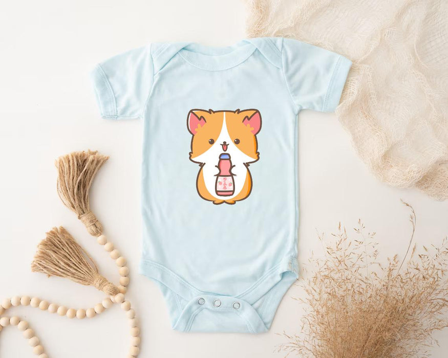 a baby bodysuit with a corgi design on it