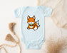 a baby bodysuit with a picture of a fox on it
