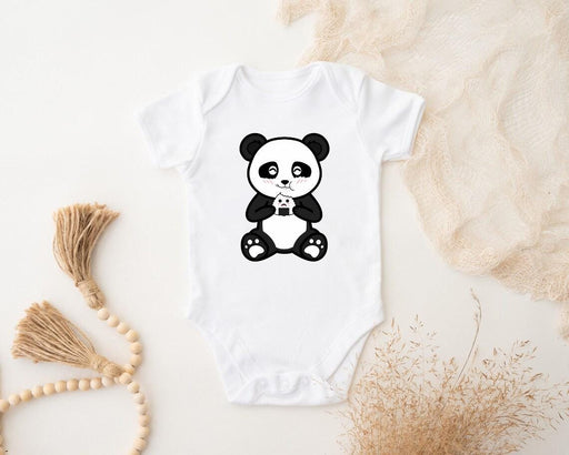 a baby bodysuit with a panda bear on it