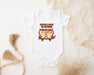 a baby bodysuit with two owls on it