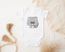 a baby bodysuit with a koala holding a cup of coffee