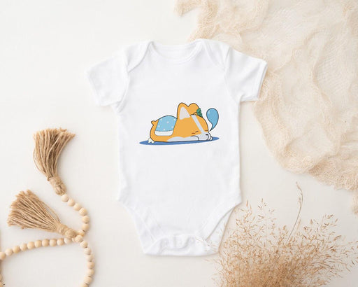 a baby bodysuit with a cartoon cat on it