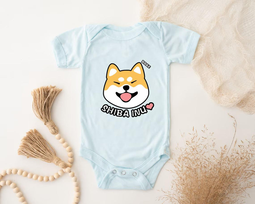a baby bodysuit with a cartoon dog on it