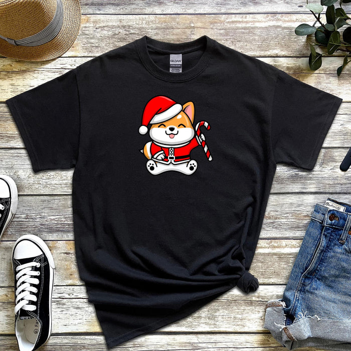 Santa Puppy with Candy Cane T-Shirt