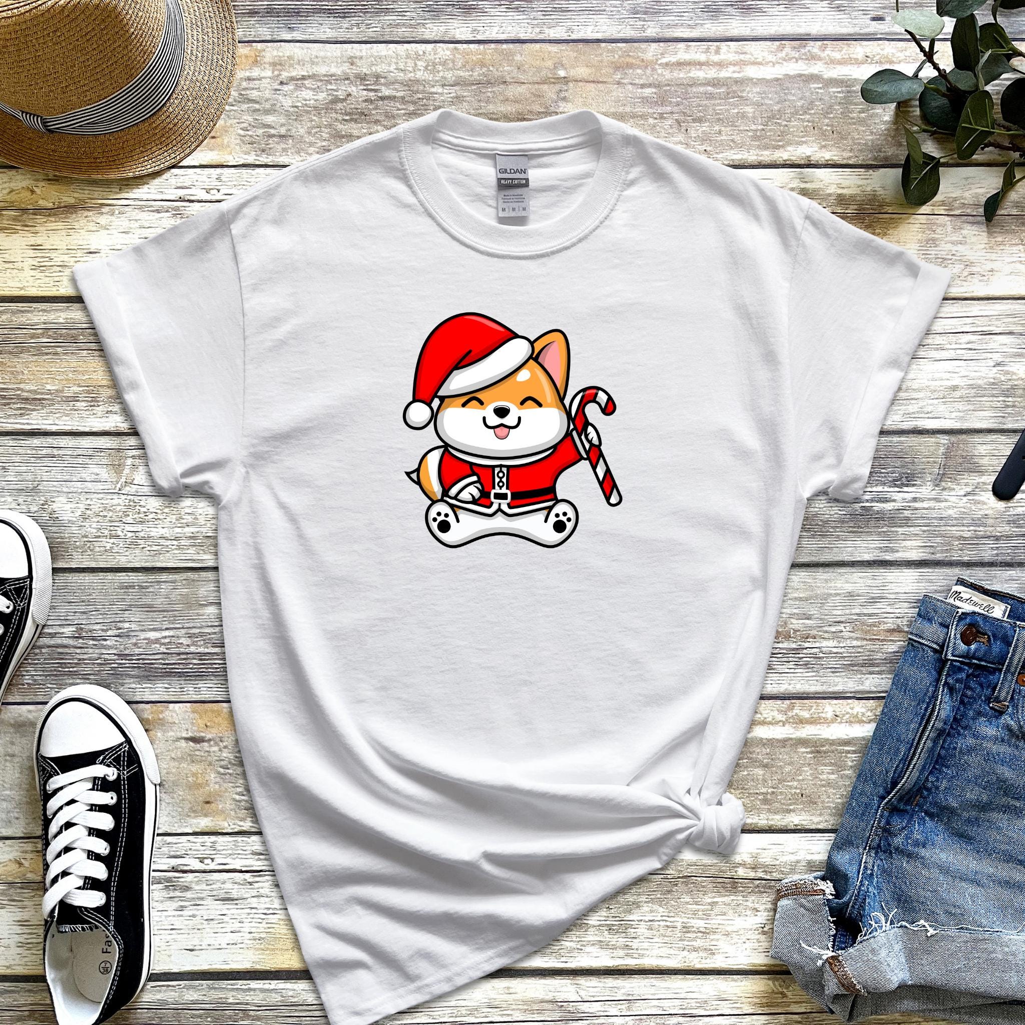 Santa Puppy with Candy Cane T-Shirt