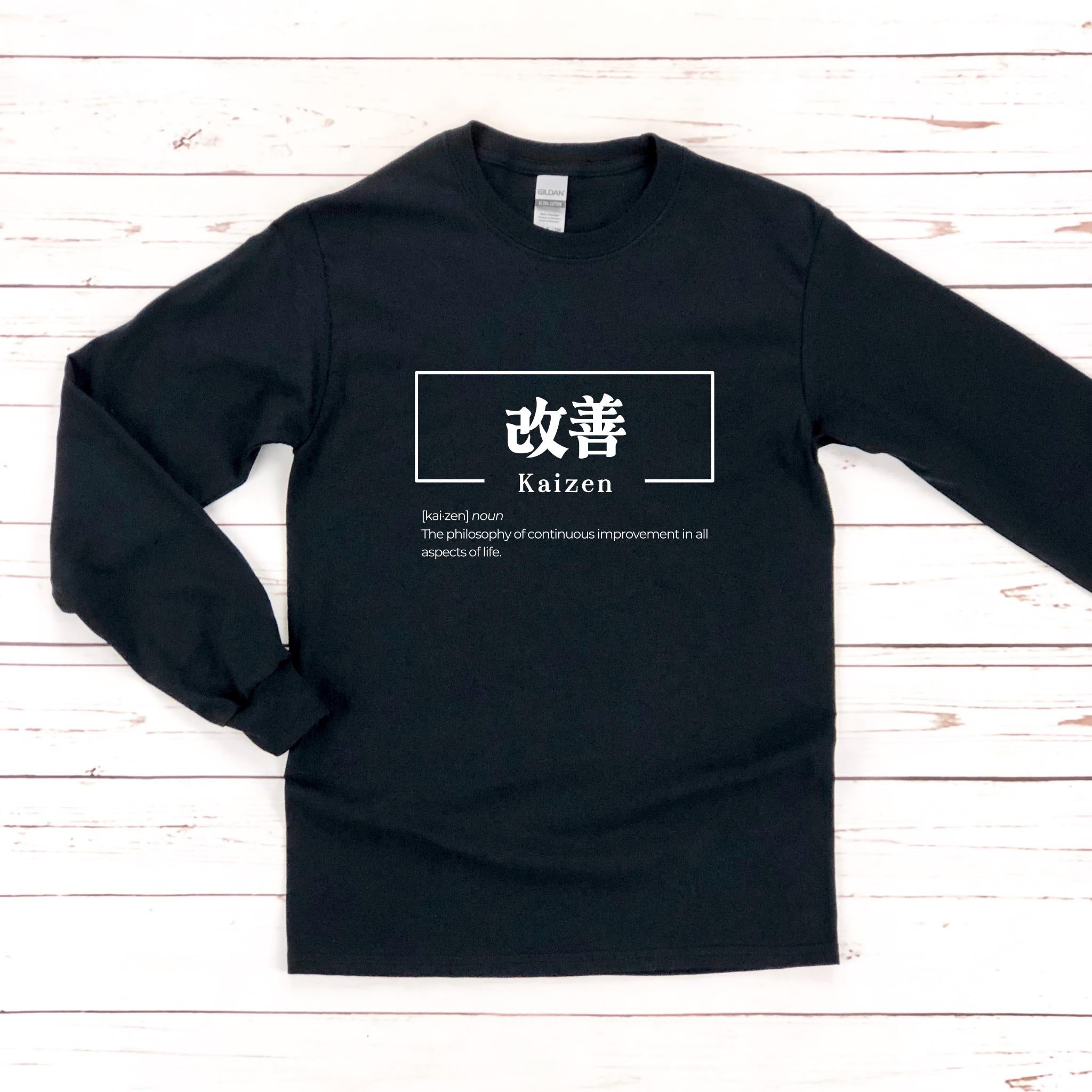 a black long - sleeved shirt with a japanese symbol on it