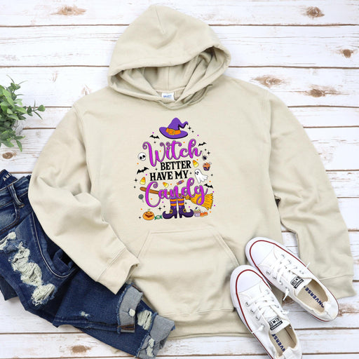 a white hoodie with a witch saying on it