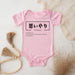 a pink baby bodysuit with japanese characters on it