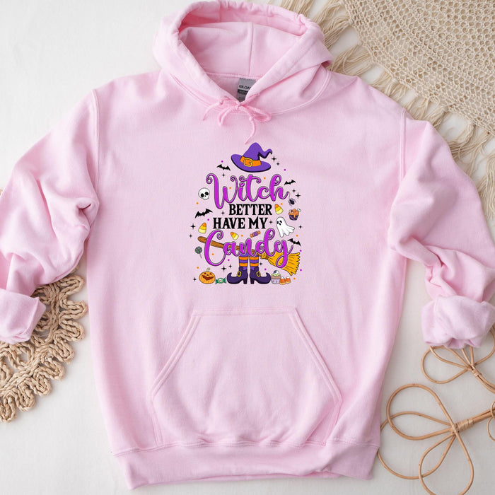 a pink hoodie with the words witch on it