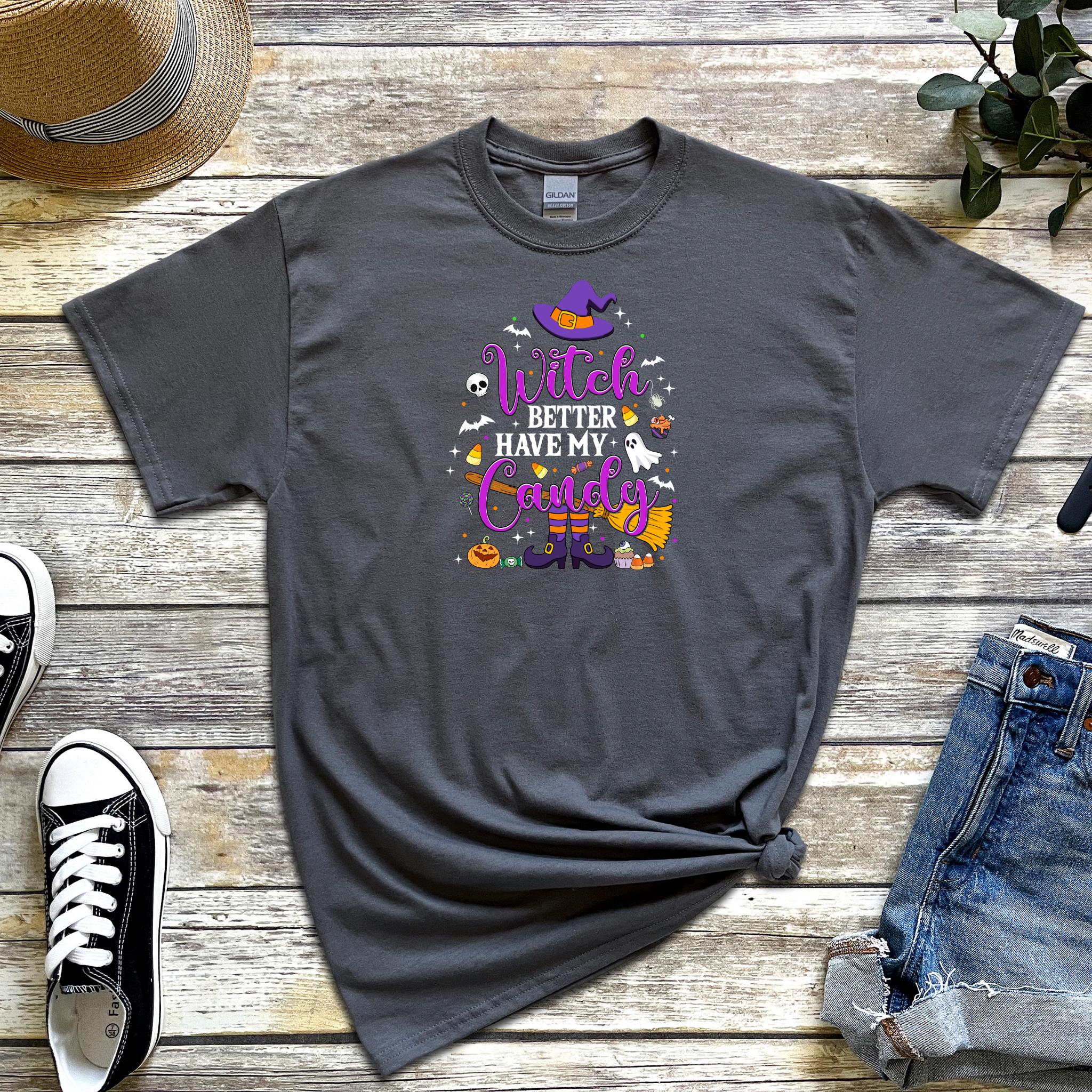 a t - shirt that says witch have my candy on it