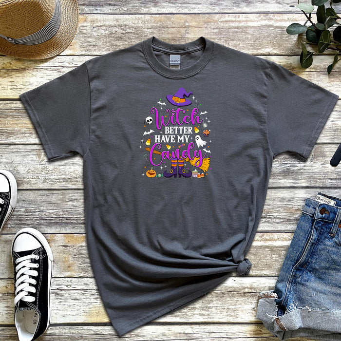 a t - shirt that says witch have my candy on it