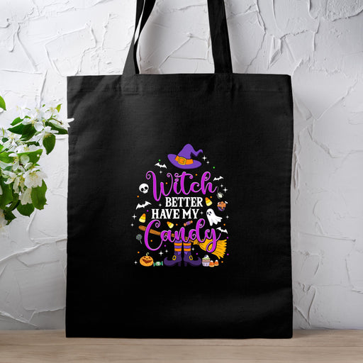 a black bag with a witch saying on it