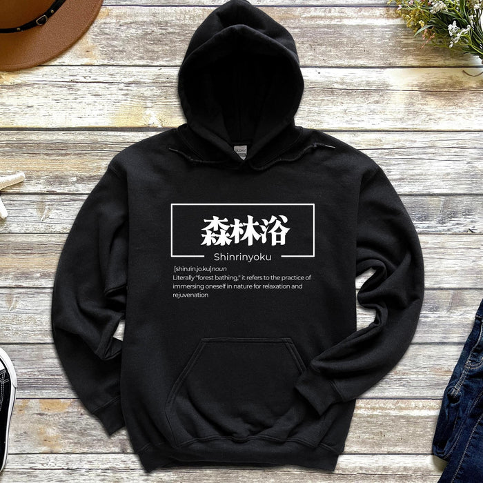 a black hoodie with chinese characters on it