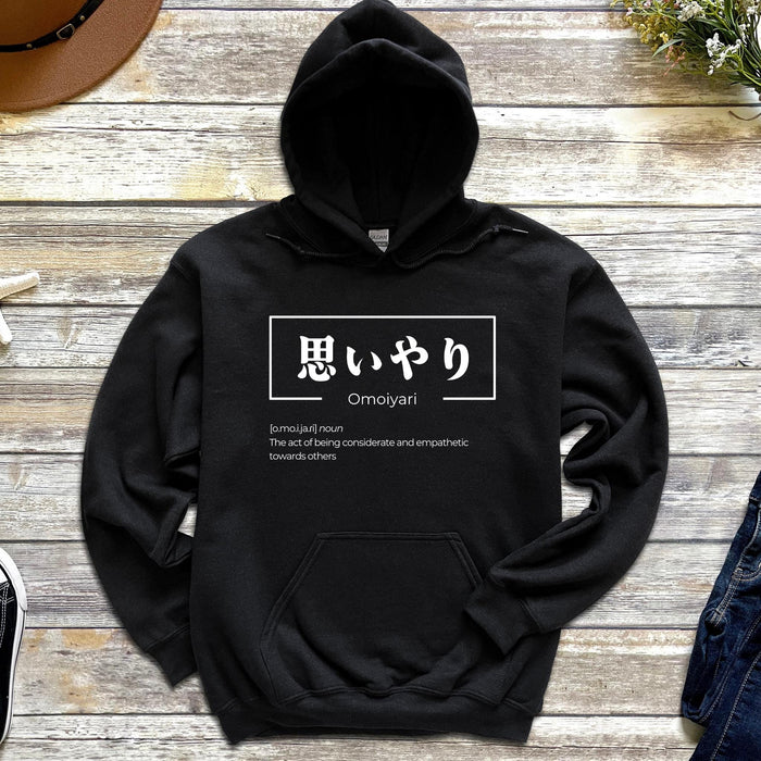 a black hoodie with chinese characters on it