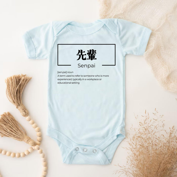 a baby blue bodysuit with the words sempal on it