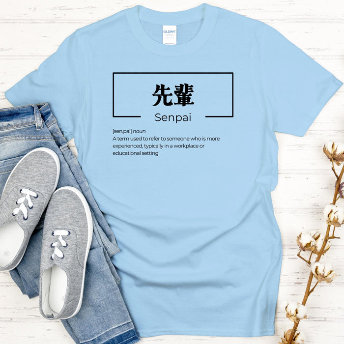 a t - shirt that says sempai with a pair of shoes next to