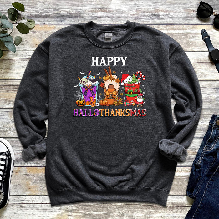 a happy halloween sweater with cats and pumpkins