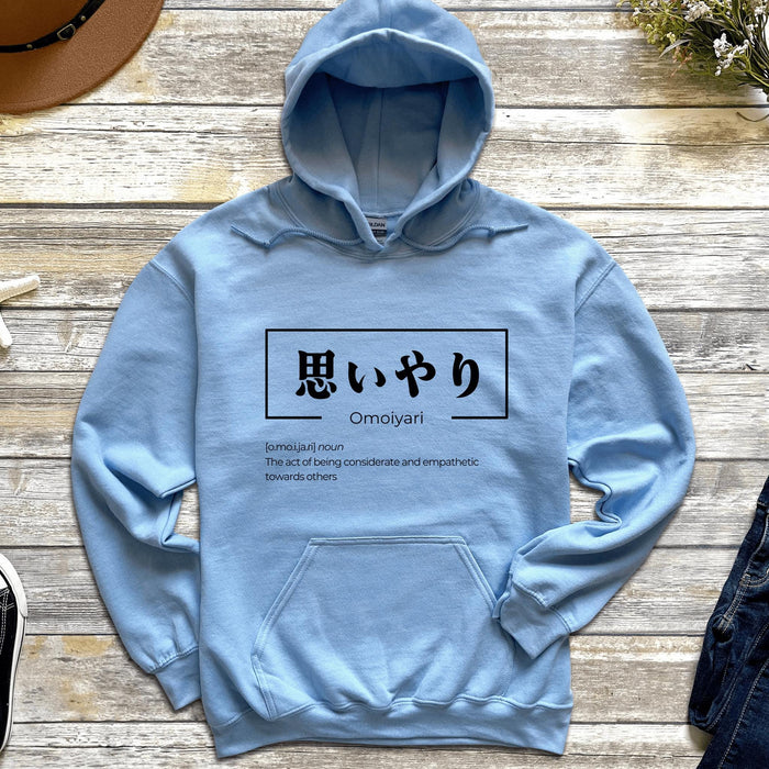 a blue hoodie with the words omegshi on it