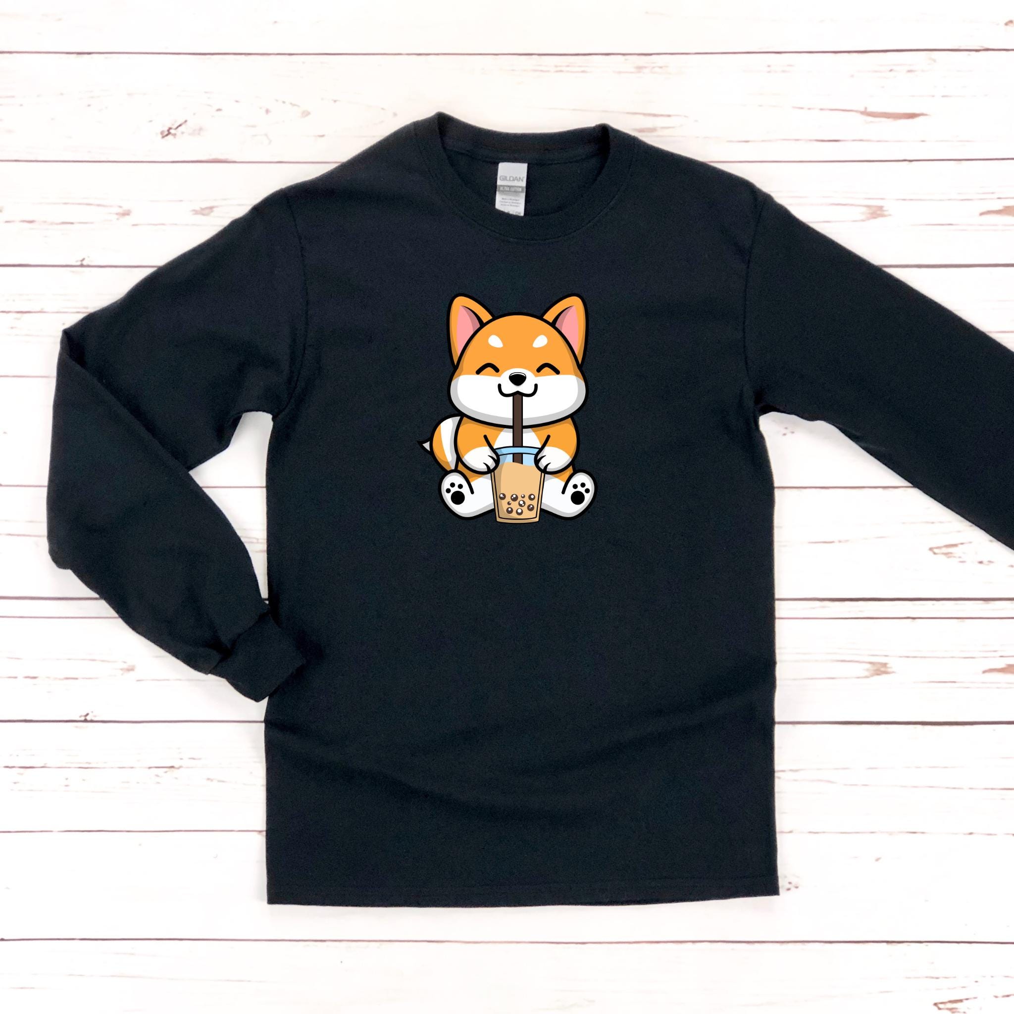 Puppy Drinking Boba Tea Long Sleeve Shirt