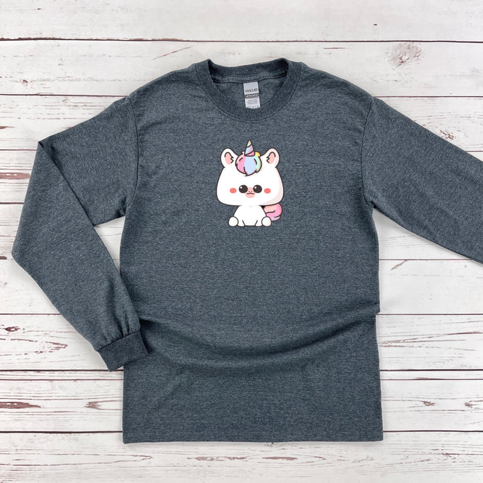a gray shirt with a white dog on it