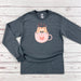 a gray shirt with a cat in a cup on it