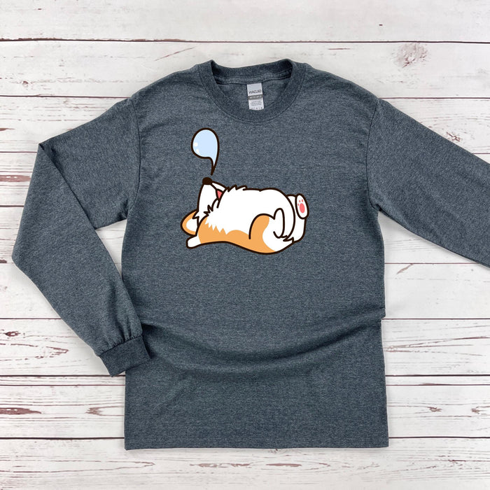 a long sleeved shirt with an image of a dog holding a paddle