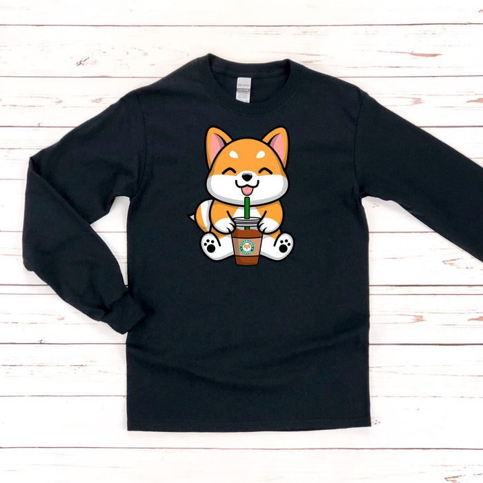 Puppy Drinking Coffee Long Sleeve Shirt