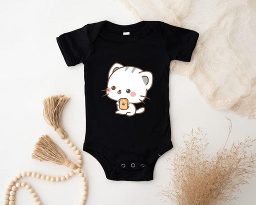 a baby bodysuit with a cat on it