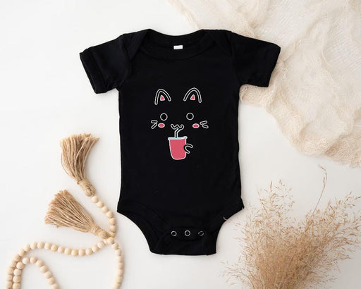 a baby bodysuit with a cat face on it