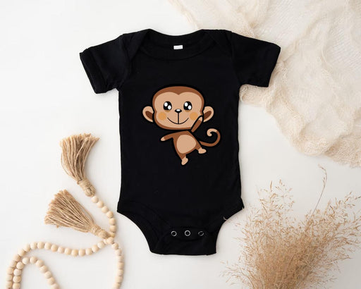 a baby bodysuit with a cartoon monkey on it