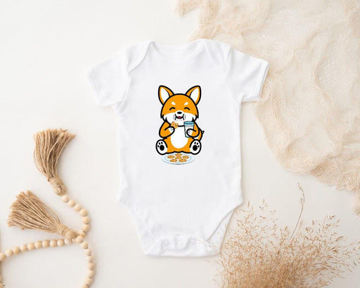 a baby bodysuit with a picture of a fox on it